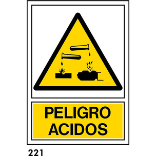 PEGATINA 12X8.5 CAST R-221 - .PELIGRO ACIDOS.                              