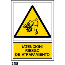 PEGATINA 12X8.5 CAST R-258 - .RIESGO ATRAPAMIENTO.                         