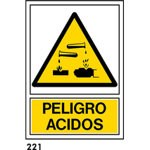 PEGATINA 6X4.5 CAST R-221 - .PELIGRO ACIDOS.                               