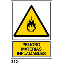 PEGATINA 12X8.5 CAST R-220 - PELIGRO MATERIAS INFL                         