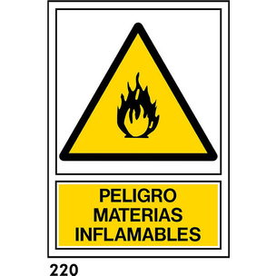 PEGATINA 12X8.5 CAST R-220 - PELIGRO MATERIAS INFL                         
