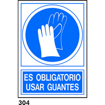 PEGATINA A4 CAST R-304 - OBLIGATORIO USO DE GUANTE                         